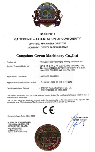 Cina Cangzhou Gerun Machinery Co.,Ltd Certificazioni