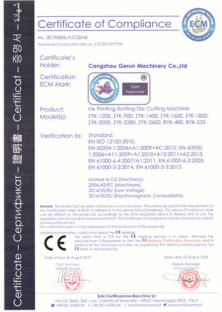 Cina Cangzhou Gerun Machinery Co.,Ltd Certificazioni